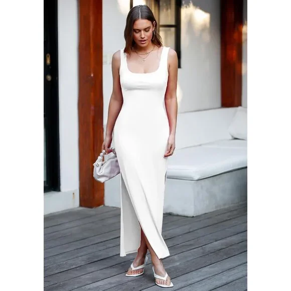 Women's Maxi Dress Cotton Viscose Slit Backless Casual Evening Daywear